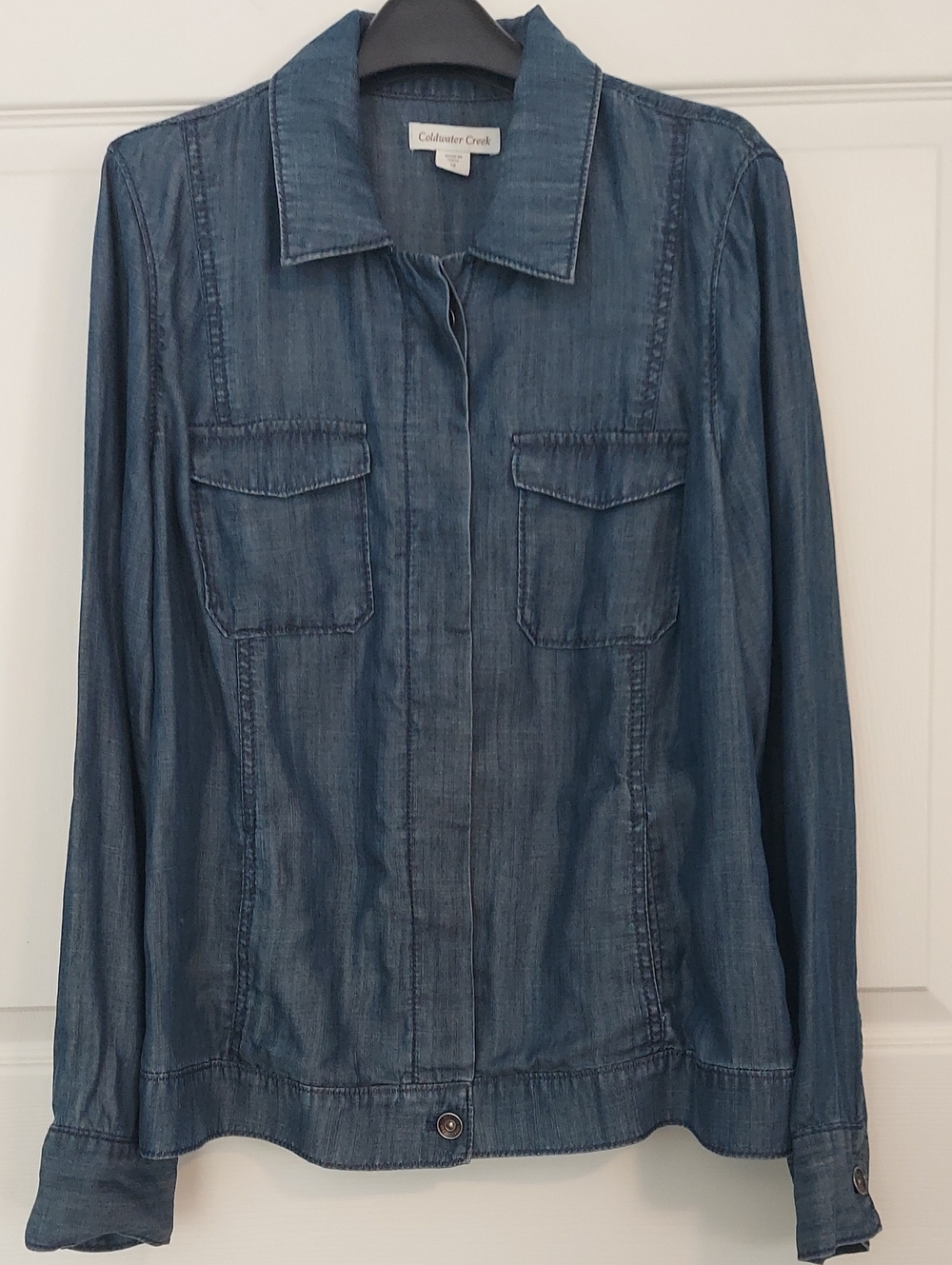 Coldwater Creek 100% Lyocell Chambray Utility Jacket Blue 12 Like New